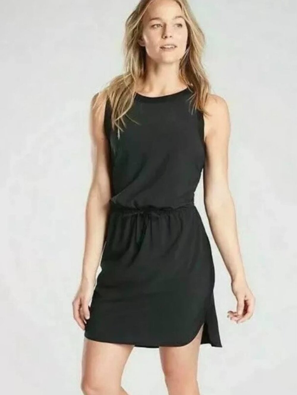 Athleta Rincon Black Sleeveless Drawstring Waist Dress size Large